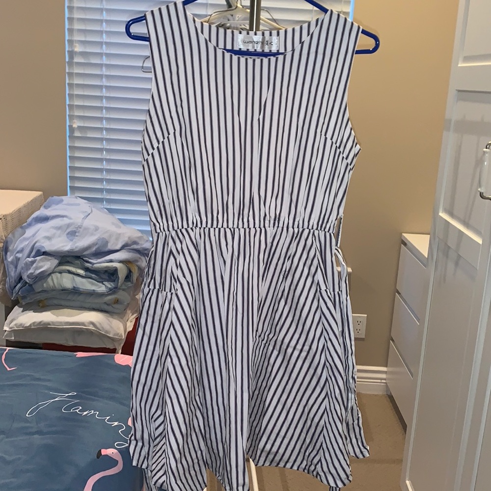 Black and white pinstriped sundress